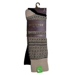 NEW Gold Toe Men's Socks 2-Pack Size 6-12.5 Black Beige Fair‎ Isle Recycled Gift